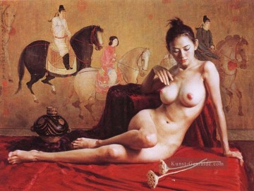 Lady of Guoguo auf einem Spring Outing Chinesisches Mädchen Nude Ölgemälde